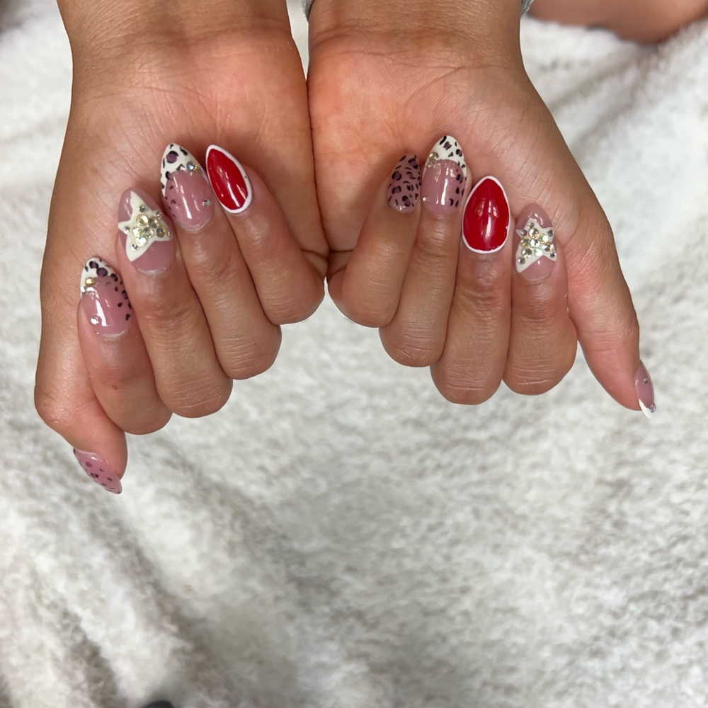 Leopard French tip Gel X press on nails summer